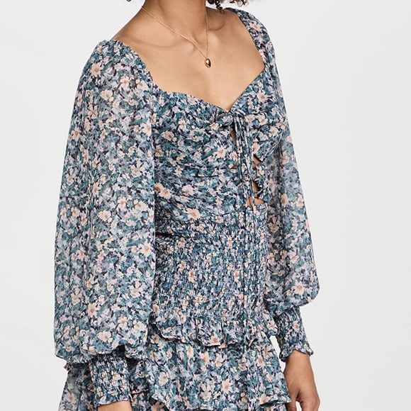 ASTR the Label Marietta Dress Blue Peach Multi Floral - Picture 5 of 9